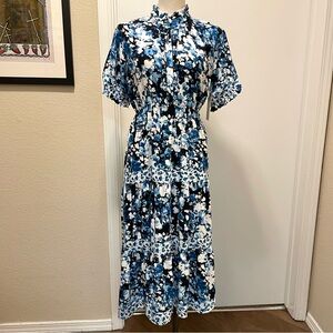 Lapis Floral Blue and White Maxi Dress